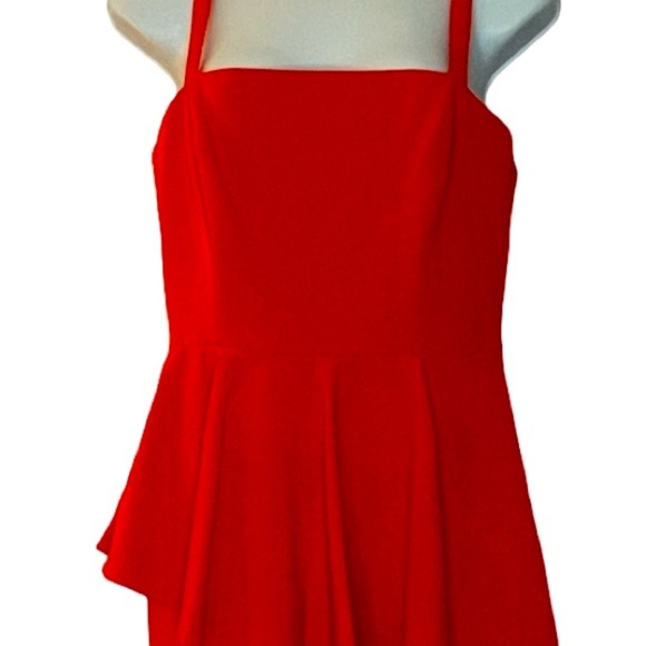 Milly Red Sleeveless A-Line Dress Square Neck Peplum Asymmetrical Ruffle Size 6 - Picture 3 of 13